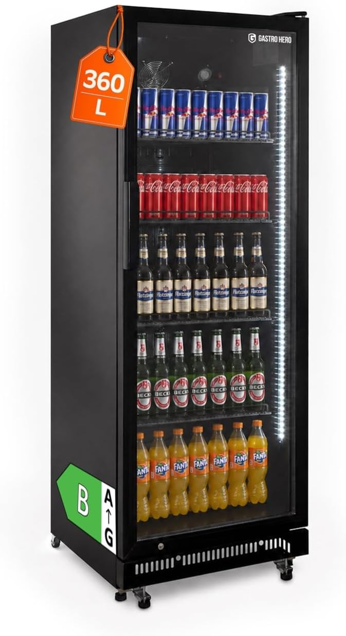 Getränkekühlschrank, 360 L, 5 Böden, Schwarz GKSE360, GastroHero