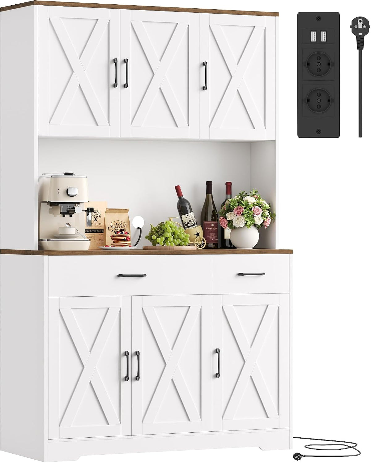 HOCSOK Midi- & Hochschränke, Buffetschrank, Küchenschrank mit Steckdosen, 105x180 cm (BxH)