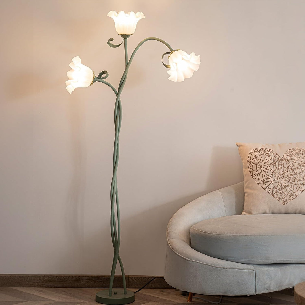 meibeileil Blumen Stehlampe, Wohnzimmer, Schwanenhals DIY Bogenlampe Standleuchte mit 3-Köpfe Rose, Modern Standing Floor Lamp für Schlafzimmer, BüRo