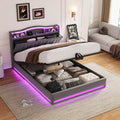 Bett Polster, 160 × 200 Doppelbett mit LED, Bett mit stauraum, Hydraulisch Stauraumbett mit USB, Funktionsbett Jugendbett mit Lattenrost