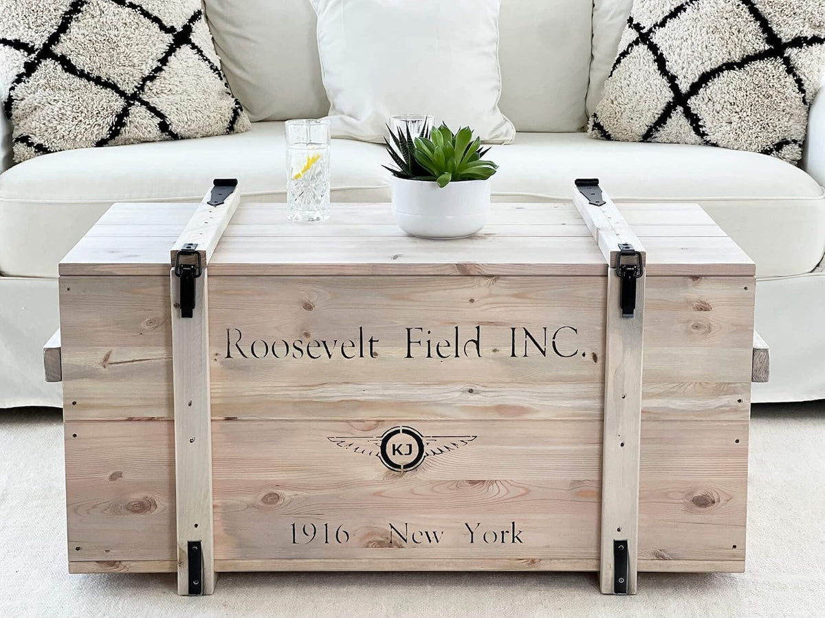 Beistelltisch Truhe Roosevelt Couchtisch Truhentisch im Vintage shabby chic Style aus Massiv-Holz in grau mit Stauraum und Deckel Holzkiste