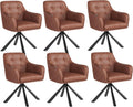 Esszimmerstuhl, 6er Set Polsterstühle Kunstleder, 360° drehbar, Armlehnen, Braun, YOUDENOVA