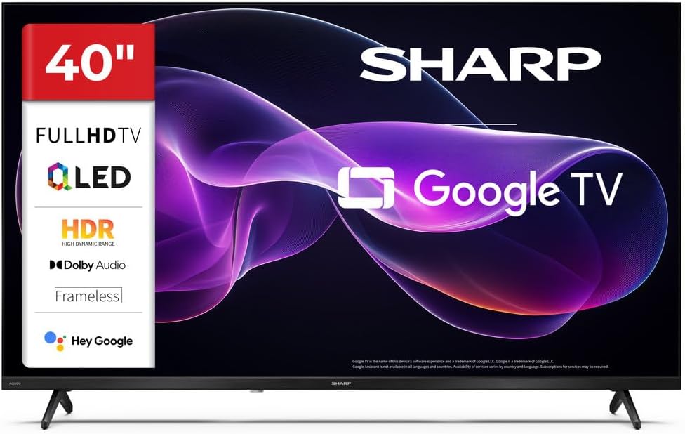 SHARP Tragbare Fernseher, TV 40 Zoll, Full HD QLED, Google TV, Modell 40HF3365E