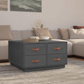 Beistelltisch 80x80x45 4 Couchtisch Kiefernholz grau cm mit Schubladen massiver, moderner Sofatisch fürs Wohnzimmer