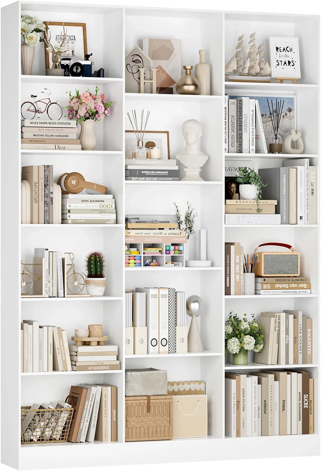 Bücherregal, Bücherschrank mit 17 Fächern 149 × 23, 5 × 188 cm weiß, FirFurd