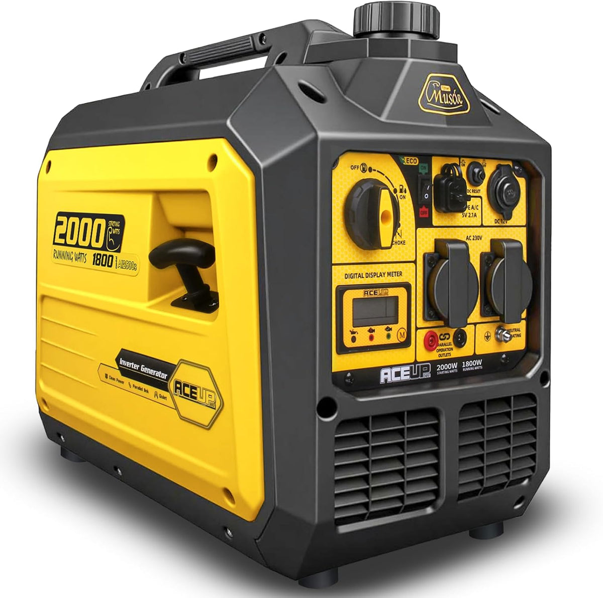 Aceup Energy Stromgenerator, 2000W Inverter Stromerzeuger Benzin, Superleise& Tragbar (19, 6kg), Notstromaggregat mit Reinem Sinus, Digital Display
