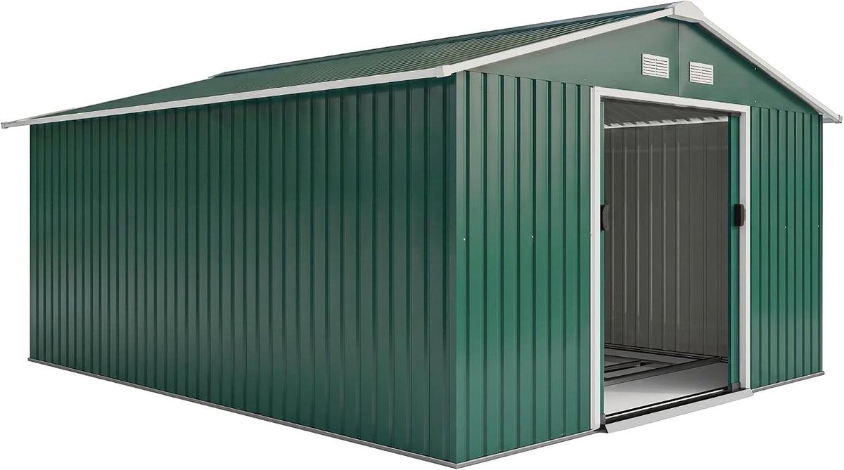 Outsunny Gerätehaus, 12, 4 m² mit Pultdach 386 × 340 × 200 cm Dunkelgrün