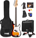 MAX E-Gitarren, GigKit Bassgitarre Set mit Verstärker 21 Bünde Sunburst