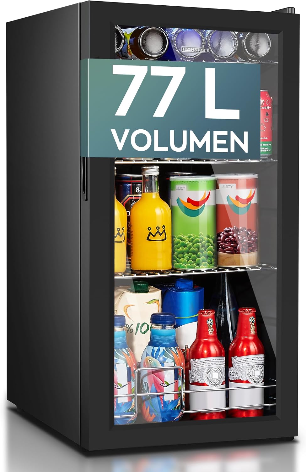 Getränkekühlschrank, Mini Kühlschrank mit Glastür kompakt und leise: 40dB, LED-Innenraumbeleuchtung, geeignet für Büro Camping Garten, 5 bis18°C