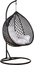 Hängesessel Luxus, Style XXL Rattan Korb Gestell Schwarz mit Relaxkissen Weiss, RAMROXX