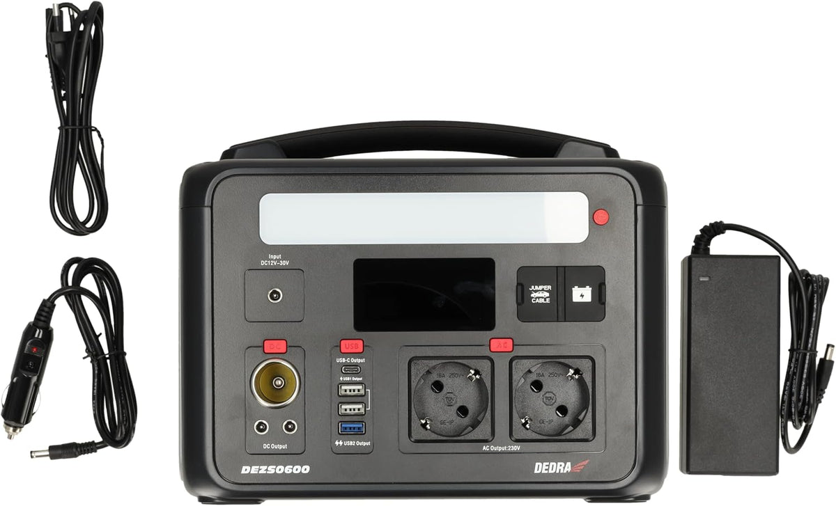 Dedra Powerstation, Stark 600W, LiFePO4 Akku, Ladestation für Outdoor, Camping und Stromreserve, LED, LCD Bildschirm