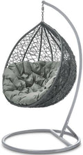 Hängesessel Polyrattan, mit Gestell Hängekorb Outdoor Garten Terrasse graues Gestell graue Kissen, MAT-COMPANY