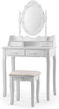 Schminktisch, mit Hocker, 360° schwenkbarer Spiegel mit 10 dimmbaren LEDs, Make-up Tisch Kosmetiktisch mit 4 Schubladen, beweglicher Oberteil
