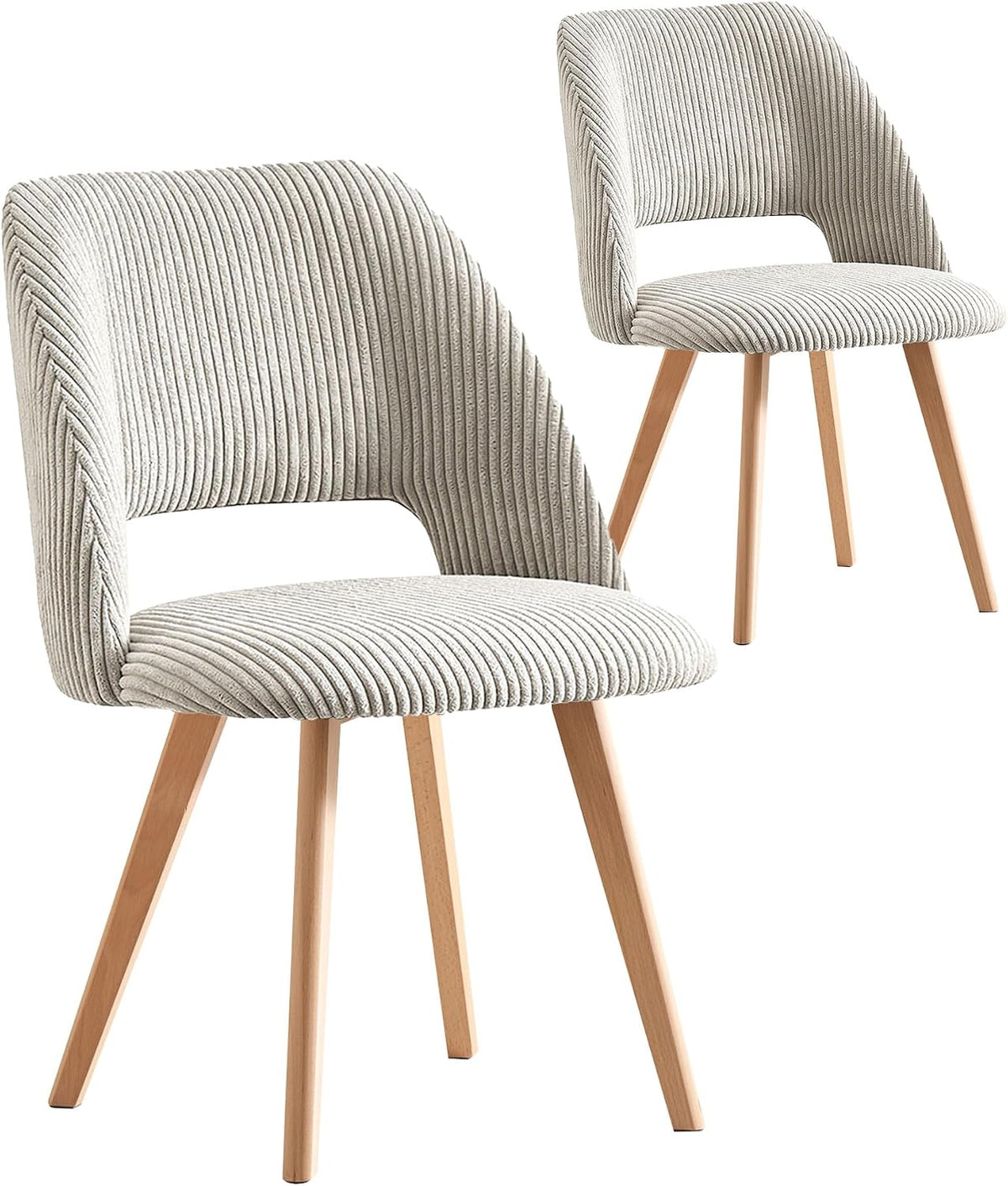 Esszimmerstuhl, ® Esszimmerstühle Vicky 2er Set, Polsterstühle aus Cordstoff Grau, ergonomische Sitzschale, Holzbeine Natur