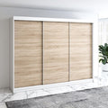 Kleiderschrank 200 Mero Schwebetürenschrank cm, 3-türig mit 4 Schubladen (Weiß/Sonoma), A&J MöbelLand