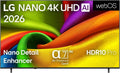 LG Tragbare Fernseher, 65NU8E0B3LA Nano 4K UHD TV, 65 Zoll, α7 Gen9 4K AI Prozessor, webOS 26, 60Hz, Modelljahr 2026, Energieklasse E