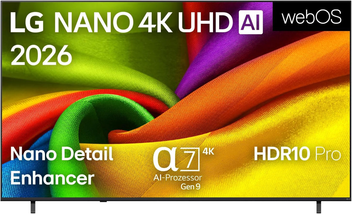 LG Tragbare Fernseher, 65NU8E0B3LA Nano 4K UHD TV, 65 Zoll, α7 Gen9 4K AI Prozessor, webOS 26, 60Hz, Modelljahr 2026, Energieklasse E