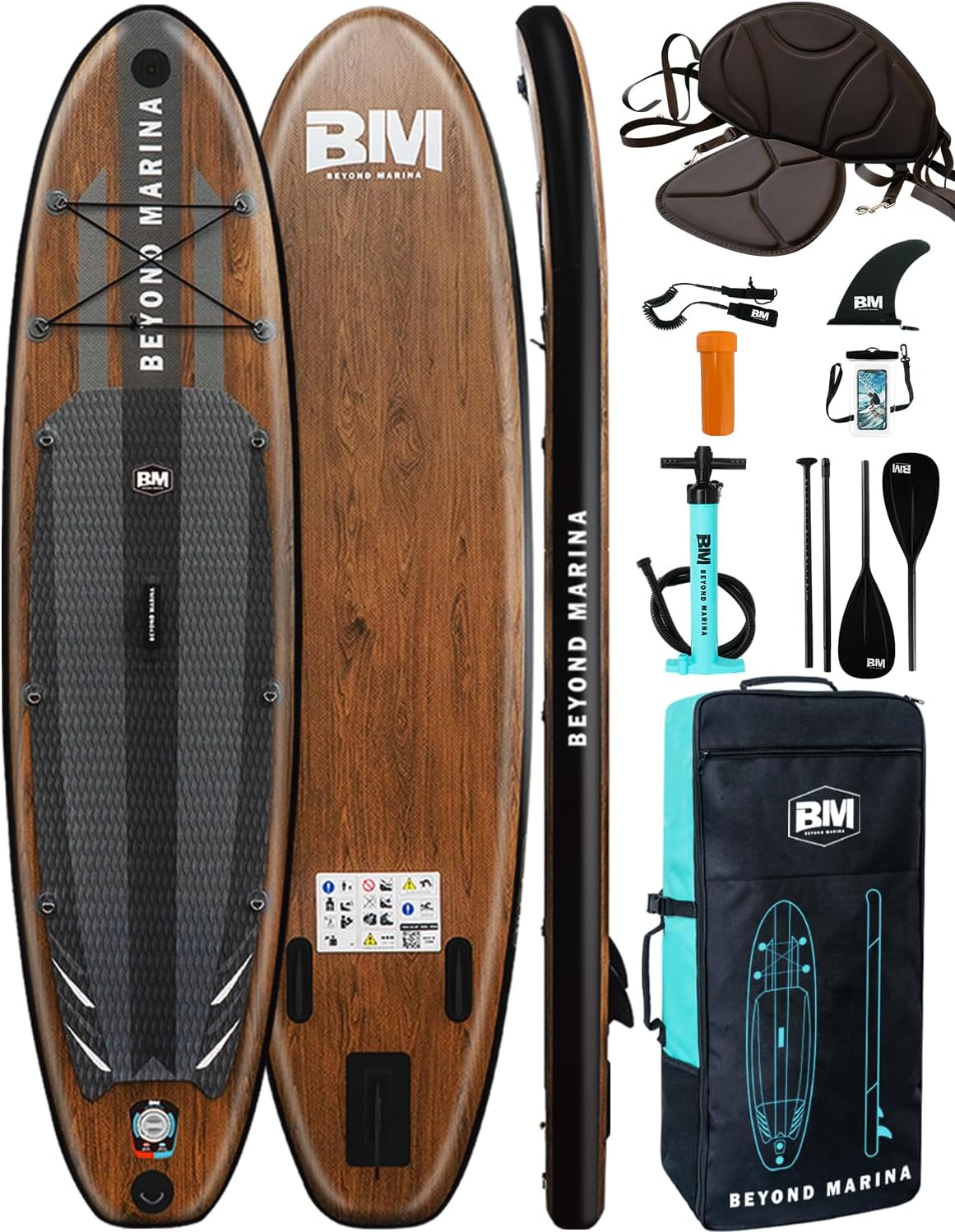 BEYOND MARINA SUP-Board, Premium Stand Up Paddling Board, Paddle Board aufblasbar für Surfboard & Wassersport, mit Sitz, 2-in-1 Paddel, Pumpe