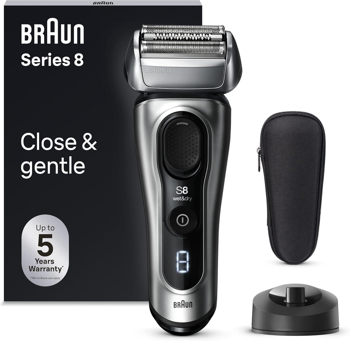 Braun 8 4+1 Series Rasierer Herren Elektrisch mit Scherkopf Elektrorasierer Präzisions-Langhaarschneider Ladestation, 60 Min Laufzeit, Wet & Dry