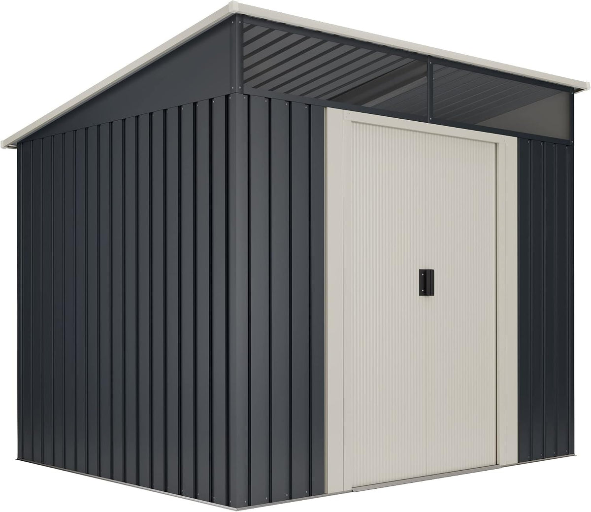 wasabi - Gartenhaus, Metall 4, 6m2 Stark, 238 × 193 × 203cm - Oberlicht - Doppelte Schiebetür, Anthrazitgrau, Geräteschuppen XL