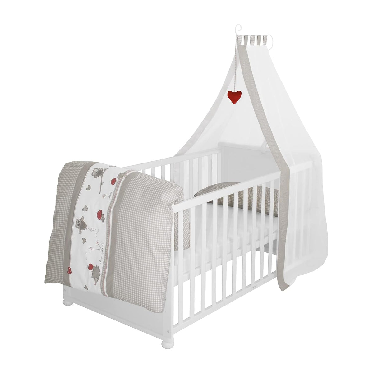 Kinderbett 70 140 Babybett Set Adam & Eule - x cm - Mitwachsendes, mit Bettwäsche, Himmel