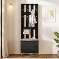 gonew21 Komplettprogramme, Garderobenset mit Schuhbank & Kissen, Flurgarderobe Schwarz mit goldenen Haken & Push-to-Open