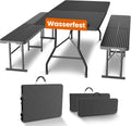 NewHabitat Essgruppe, Bierzeltgarnitur Polyrattan Klappbar, Tisch & 2 Bierbänke