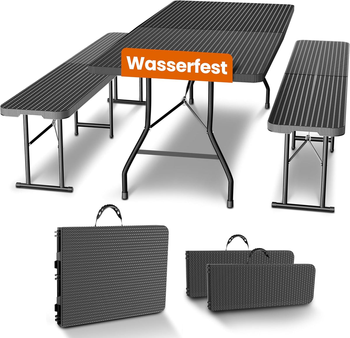 NewHabitat Essgruppe, Bierzeltgarnitur Polyrattan Klappbar, Tisch & 2 Bierbänke