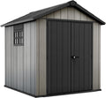 Keter Gerätehaus, Oakland 757, Grau, 4m³, Außenmaße B/T/H: 230 × 223, 8 × 242 cm, Duotech Struktur, wetterfest, Doppeltür, Oberlicht und Fenster