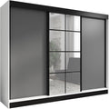 Kleiderschrank ORAVELLE Schwebetürenschrank, 3-türig mit Schubladen und Spiegel Garderobenschrank 200 cm (Weiß/Graphit), A&J MöbelLand