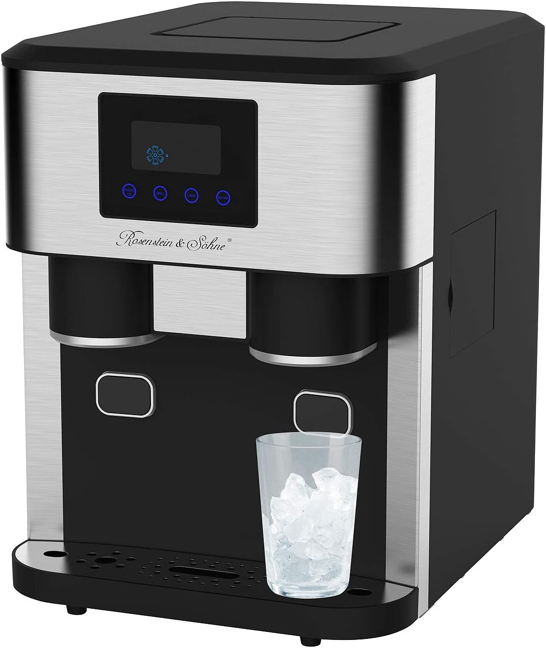 Rosenstein & Söhne Crushed Ice Maschine Profi- Eiswürfelmaschine, mit Crushed Ice & Kaltwasser, XXL-Touchdisplay (Eiswuerfelmaschine, Eis Maschine