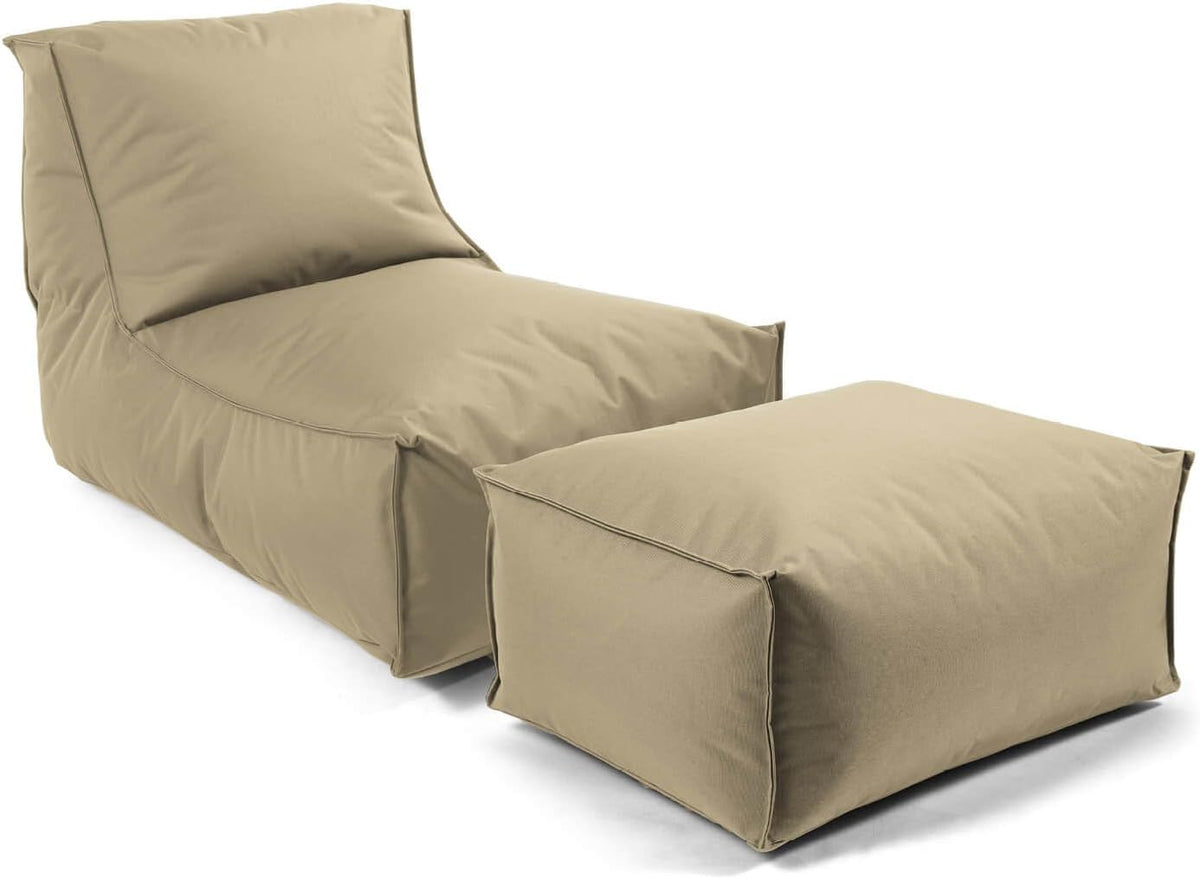 mokebo Sitzsack, mit Hocker für Kinder & Erwachsene 'Der Sundowner', auch als Liegekissen, Relaxliege oder Liege in Beige-Khaki