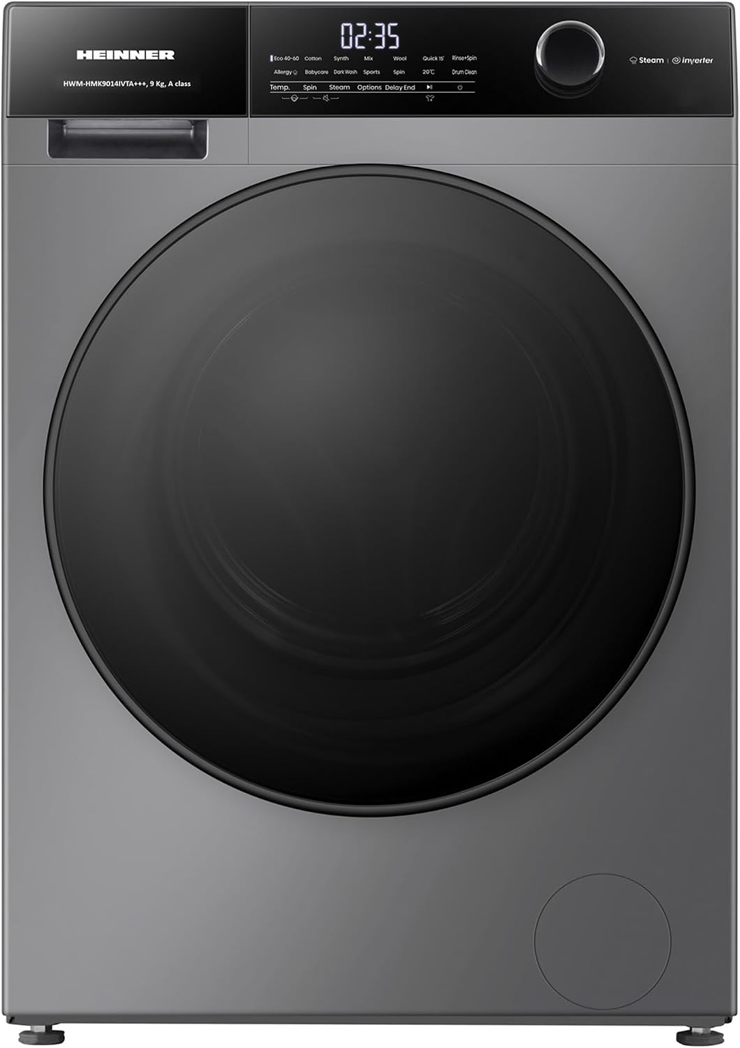 HEINNER HWM-HMK9014IVTA+++ Waschmaschine, 9 kg, 1400 U/min, Inverter-Motor, 15 Programme, Touch-Display, Energieeffizienzklasse A, Grau Titan