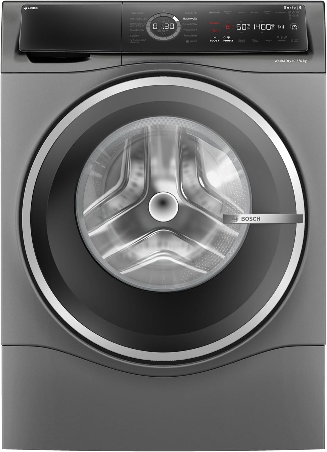 Bosch WNC254AS0 8 Serie Smarter Waschtrockner, 10.5 kg Waschen & 6 kg Trocknen, 1400 UpM, i-Dos intelligente Waschmittel-Dosierung