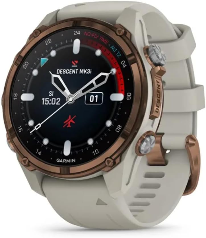 Garmin Tragbare Technologie, Descent Mk3i 43mm Bronze PVD Titanium Smartwatch mit Silikonband, French Grey