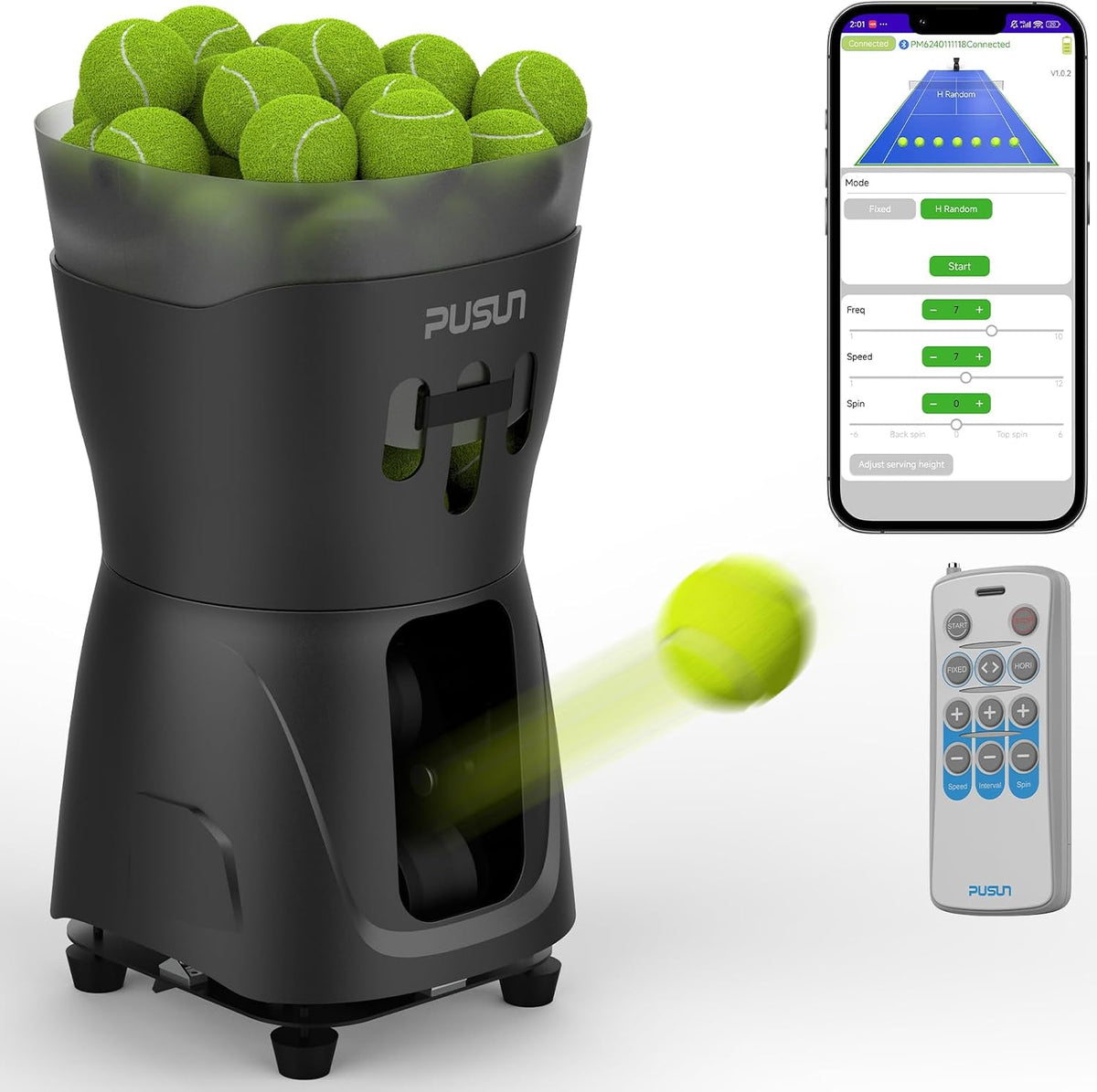 PUSUN Ballwurfmaschinen, PT-MINIPro Tragbare Tennisballmaschine - Leichte Indoor-Tennismaschine mit APP-Steuerung, 65-Ball-Kapazität
