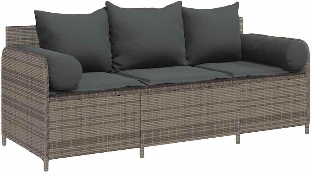 Sofa Garten, mit Kissen 3-Sitzer Grau Poly Rattan, vidaXL