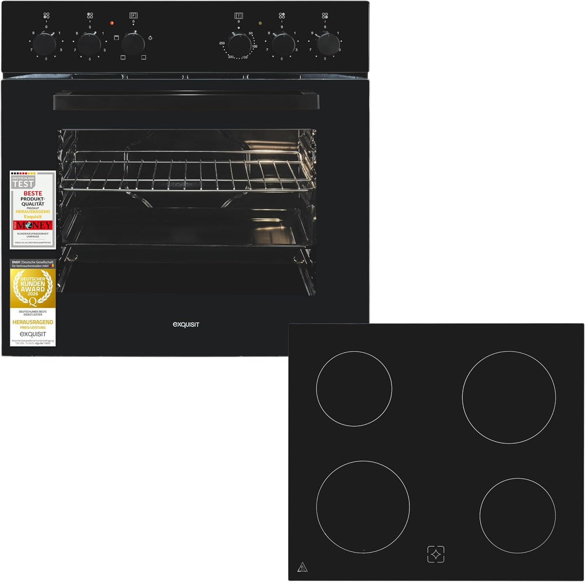 Exquisit Herdsets, Herd-Set EHE5246 mit Glaskeramikkochfeld, 59 L, Schwarz