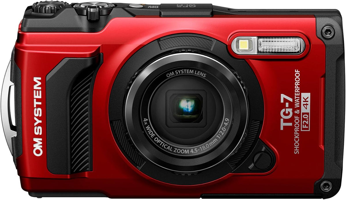 OM SYSTEM TG-7 Tough Outdoor Kamera, Wasserdicht & Stoßfest F2.0 Rot