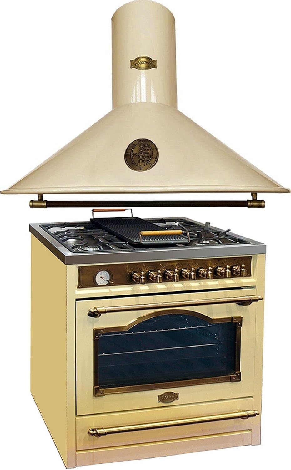 Kaiser HGE 93555 9423 90 Gas-Standherd Empire ElfEm+A ElfBE Eco Retro Gas Elektro Standherd cm Range Coocker Dunstabzugshaube, 90 cm, 910 m³/h