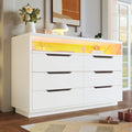 Kommode, weiß mit 6 Schubladen, 120cm breit Sideboard mit LED-Beleuchtung, Offenes Ablagefach, Mehrzweckschrank aus Holz, Laufschienen, Merax