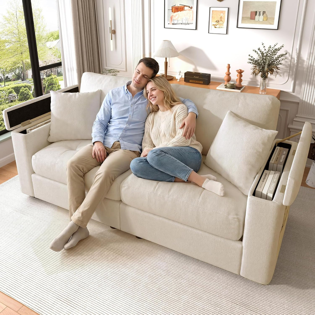 Sofa 2-Sitzer, mit Stauraum-Armlehnen, Taschen und 2 Kissen, LDOKAHAUS