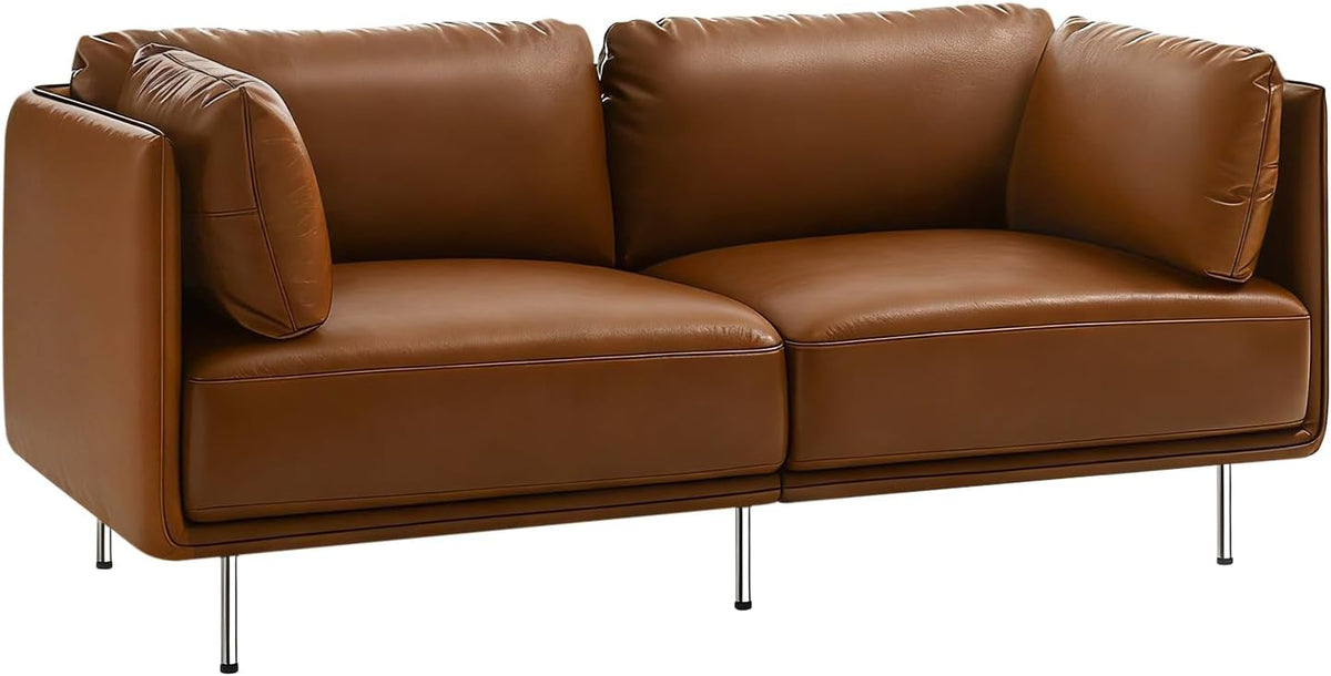 Sofa, für 2 Sitzer, Fläche aus Leder, im Bauhaus-Stil, Couch mit 18 cm hohen Füßen, für Wohnzimmer Schlafzimmer, Braun, WOLTU