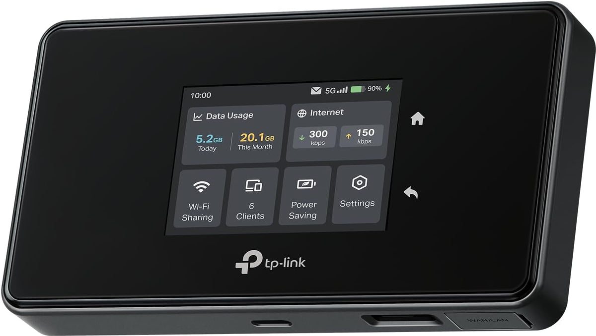TP-Link Mobiles Internet, M8550 5G LTE Mobiler WLAN Router, Bis zu 3, 4 Gbit/s, Tri-Band Wi-Fi 6E, Nano-SIM-Karten Slot, Gigabit WAN/LAN