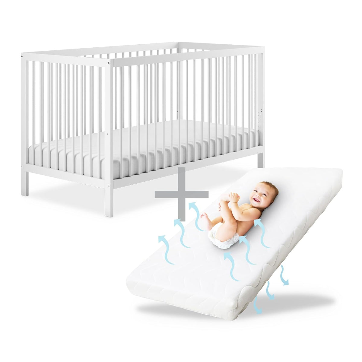 Kinderbett, ® Babybett PUR inkl. Matratze 120x60 Buchenholz, Ehrenkind