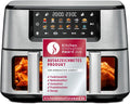 Rommelsbacher Heißluftfritteuse, Doppel Heißluft Fritteuse FRH 2650, 2 Körbe à 5, 5 Liter, 40 bis 230 °C, 12 Programme, Sichtfenster