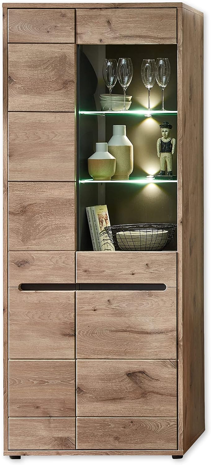 Stella Trading Glasvitrine, BELLANO Vitrine in Viking Eiche Optik