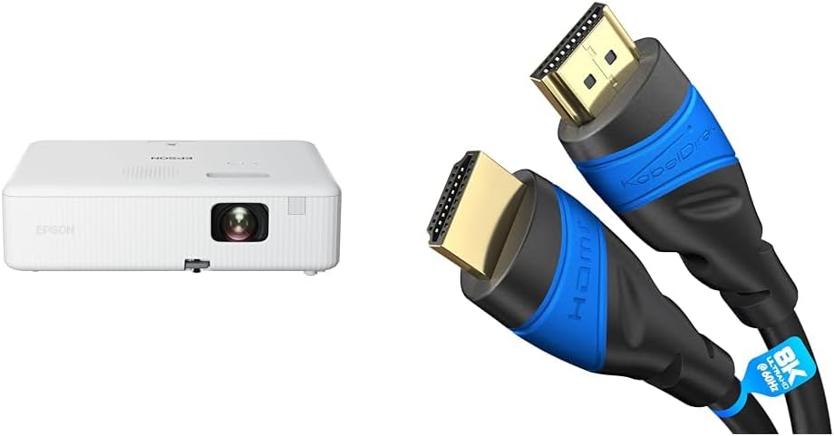 Epson CO-W01 3000 ANSI 3LCD WXGA (1200x800) 8K 4K Data Projector lumens Black White & KabelDirekt HDMI-Kabel, 3 m, 8K@60Hz