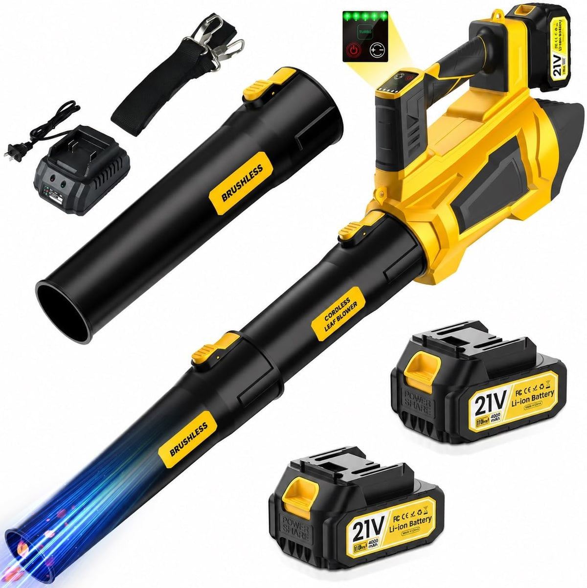 AKIBXK Akku Laubbläser, 21V 8000mAh, 1000W Bürstenloser Motor 98000 U/min