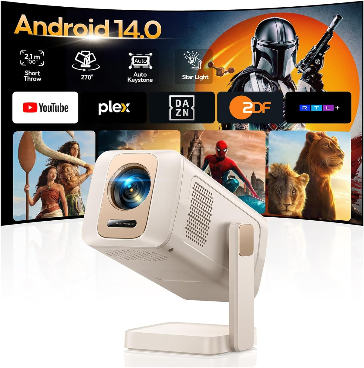 WiMiUS Mini Beamer, Integrierte Apps, Kurzdistanz Smart Beamer 1080P Unterstützt